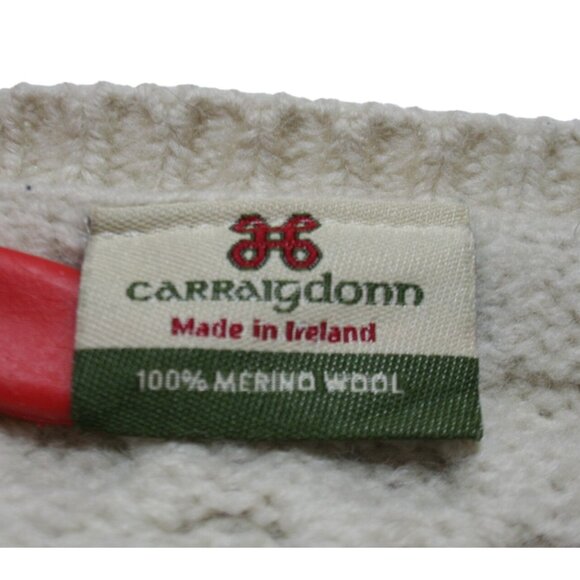 Carraigdonn Ireland Aran Cable Knit Wool Cardigan Womens Small Notre Dame Logo - Picture 2 of 9